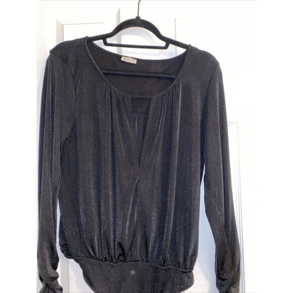 Free People Bodysuit Black Intimately Long Sleeve Keyhole Neck Medium Cut Out - Picture 3 of 12
